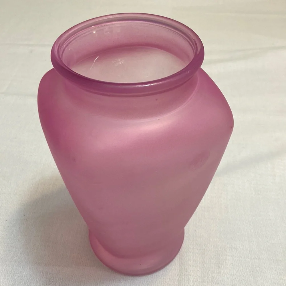 Vintage Pink Frosted Glass Vase USA Made - EUC